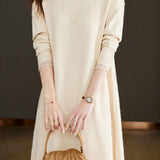Pearl-Embellished Knit Dress for Autumn & Winter