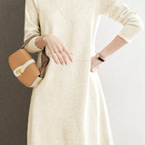 Pearl-Embellished Knit Dress for Autumn & Winter