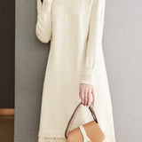 Pearl-Embellished Knit Dress for Autumn & Winter
