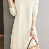 Pearl-Embellished Knit Dress for Autumn & Winter