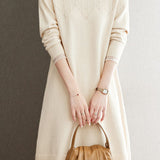 Pearl-Embellished Knit Dress for Autumn & Winter