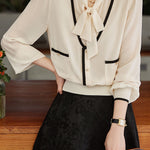 Elegant Flowy Collar Color-Block Faux Two-Piece Shirt - liwisi
