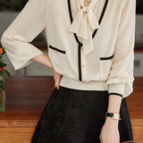 Elegant Flowy Collar Color-Block Faux Two-Piece Shirt - liwisi