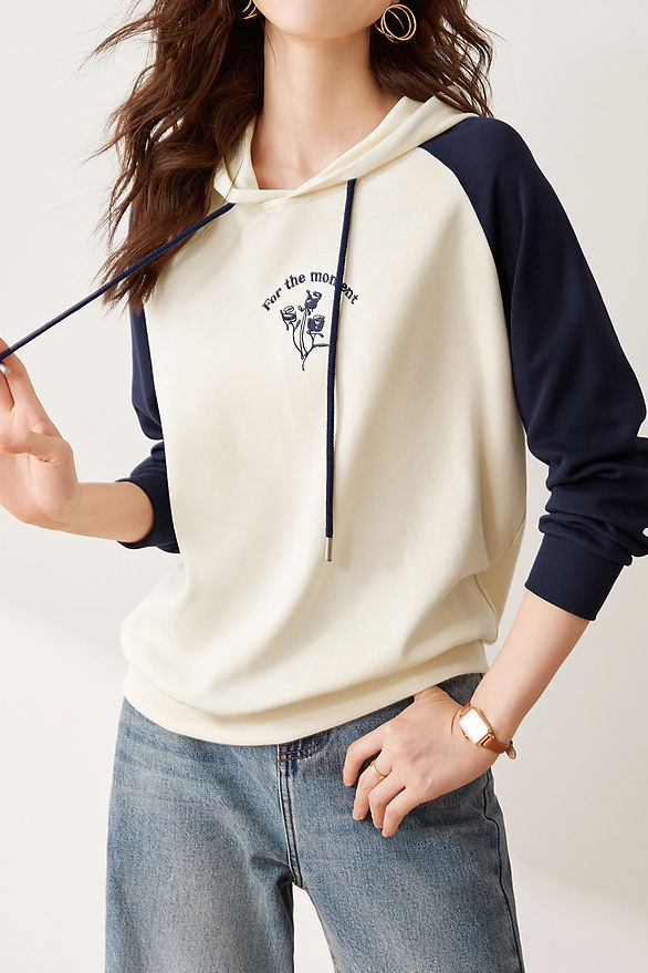 Casual Loose Printed Color-Block Pullover Hoodie - liwisi