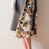 Designer Paneled Floral Print Midi Skirt
