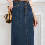 Vintage Denim Bodycon Midi Skirt