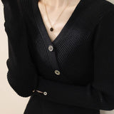 Elegant Asymmetrical V-Neck Long-Sleeve Knit Top