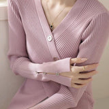 Elegant Asymmetrical V-Neck Long-Sleeve Knit Top