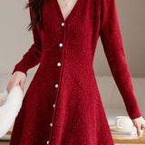 Elegant V-Neck Fitted-Waist A-Line Dress
