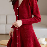 Elegant V-Neck Fitted-Waist A-Line Dress