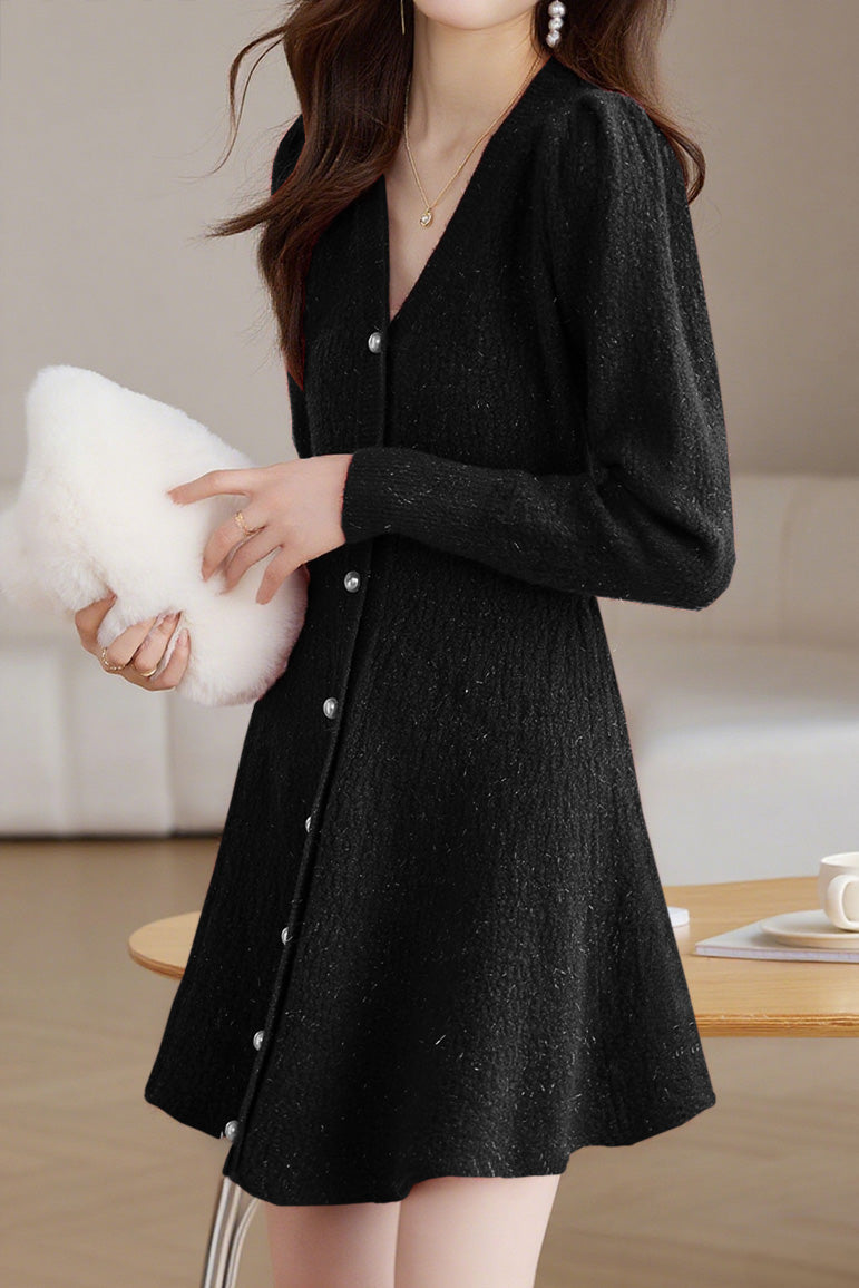 Elegant V-Neck Fitted-Waist A-Line Dress - liwisi