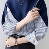 Fashionable Stripe Contrast-Color Patchwork Sweatershirt