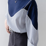 Fashionable Stripe Contrast-Color Patchwork Sweatershirt