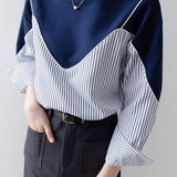 Fashionable Stripe Contrast-Color Patchwork Sweatershirt