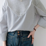 Fashionable Stripe Contrast-Color Patchwork Sweatershirt