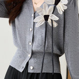 Elegant 3D Large Flower Knit Cardigan