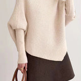 Simple Irregular Turtleneck Knit Sweater