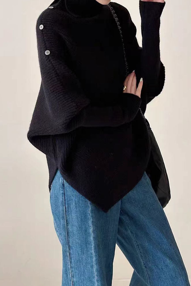 Simple Irregular Turtleneck Knit Sweater - liwisi