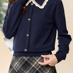 Exquisite Lace Ribbon Lapel Knit Sweater - liwisi