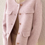 Elegant Round Neck Open-Front Short Double-Faced Wool Coat - liwisi