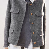 Elegant Round Neck Open-Front Short Double-Faced Wool Coat - liwisi