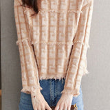 Elegant Round Neck Tassel Texture Pullover Sweater - liwisi