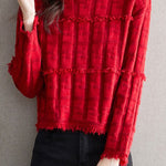 Elegant Round Neck Tassel Texture Pullover Sweater - liwisi