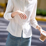 Exquisite Elegant Versatile Lace Pearl Button Shirt