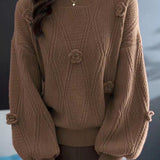 Elegant Loose Lantern Sleeve 3D Flower Pullover Sweater