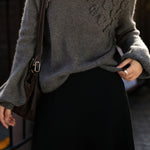 Exquisite Three-Dimensional Flower Turtleneck Knitted Sweater - liwisi