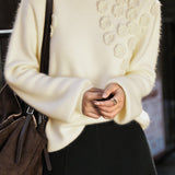 Exquisite Three-Dimensional Flower Turtleneck Knitted Sweater - liwisi