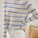 Casual Striped Round Neck Hollow Knitted Sweater - liwisi