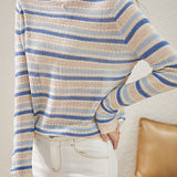 Casual Striped Round Neck Hollow Knitted Sweater - liwisi
