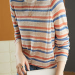 Casual Striped Round Neck Hollow Knitted Sweater - liwisi