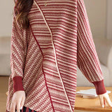 Striped Mid-Long Knitted Sweater