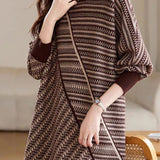 Striped Mid-Long Knitted Sweater