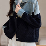 Denim and Knit Spliced Color-Block Jacket