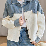Denim and Knit Spliced Color-Block Jacket