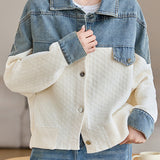 Denim and Knit Spliced Color-Block Jacket