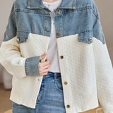 Denim and Knit Spliced Color-Block Jacket