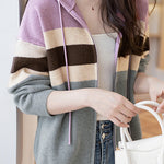 Casual Color-Blocked Loose Hooded Cardigan - liwisi