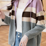 Casual Color-Blocked Loose Hooded Cardigan - liwisi