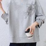 Loose Sweatshirt with Three-Dimensional Flower Embroidery - liwisi