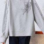 Loose Sweatshirt with Three-Dimensional Flower Embroidery - liwisi