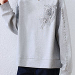 Loose Sweatshirt with Three-Dimensional Flower Embroidery - liwisi