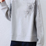 Loose Sweatshirt with Three-Dimensional Flower Embroidery - liwisi