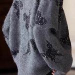 Elegant and Relaxed Yarn-Dyed Cardigan with Butterfly Sequins - liwisi