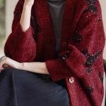 Elegant and Relaxed Yarn-Dyed Cardigan with Butterfly Sequins - liwisi