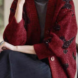 Elegant and Relaxed Yarn-Dyed Cardigan with Butterfly Sequins - liwisi