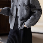 Elegant and Relaxed Yarn-Dyed Cardigan with Butterfly Sequins - liwisi